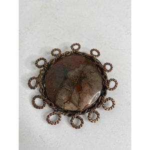 Morris Scarf Clip Pin Brooch Jewelry Stone Pendant Marble Stone Copper  2.5"